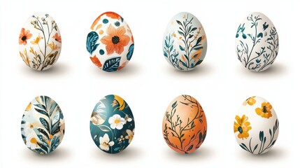 Bright colorful eggs on white background, easter egg set, vector illustration