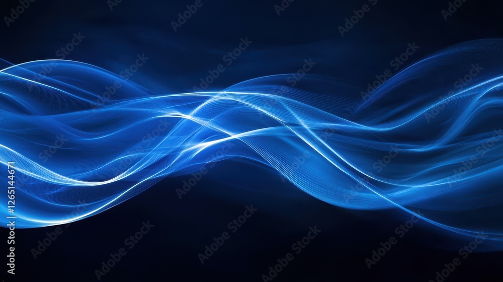 Poster abstract blue tech background with digital waves, dynamic network system, artificial neural connecti