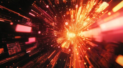 Fototapeta premium Futuristic Red Light Speed Tunnel, Abstract Technology Concept Design