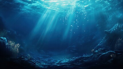 Fototapeta premium Illustration of blue sea underwater with air bubbles