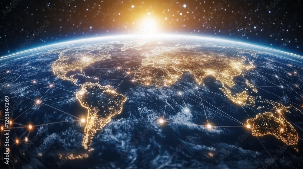 Poster abstract global network concept with planet earth and connecting lines and dots, a technology backgr