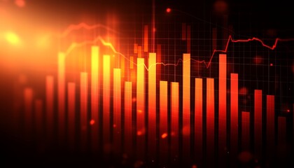 Glowing Stock Market Ticker With Red And Orange Candlesticks Chart On Dark Background