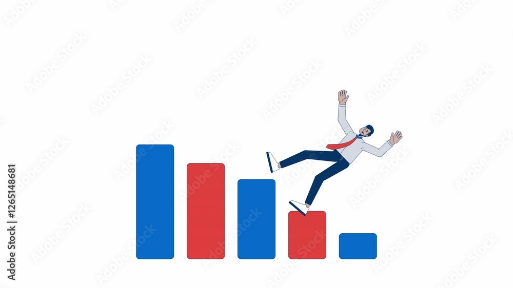 Poster businessman failure bar chart 2d animation. barchart fail employee 4k video motion graphic. office w