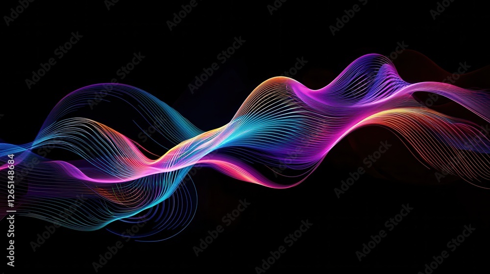 Poster a dynamic graphic with colorful lines that swirl and change shape, creating a sense of movement and 