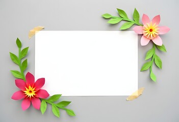 Watercolor hand painted nature floral rectangle border frame with honeysuckle pink blossom flowers, green leaves and blue berries bouquet on the white background for invitation and greeting card
