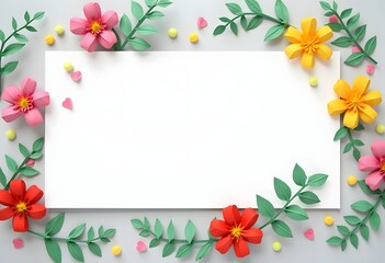 Watercolor hand painted nature floral rectangle border frame with honeysuckle pink blossom flowers, green leaves and blue berries bouquet on the white background for invitation and greeting card
