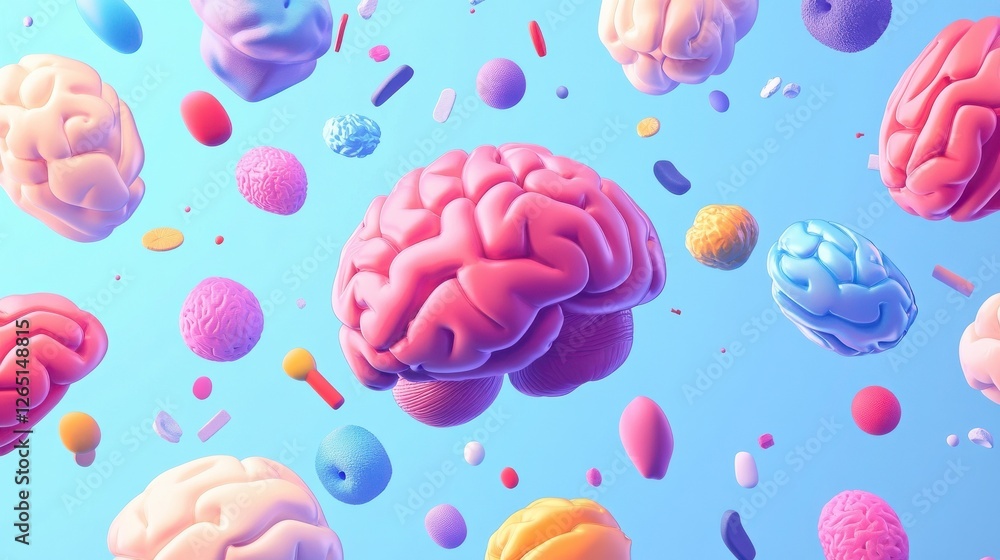 Poster brain activity abstract concept vector illustration set. thinking and imagination, problem solving, 