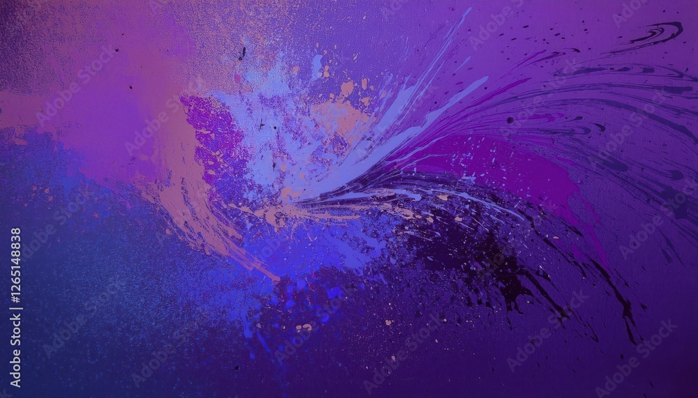 Poster abstract purple and blue paint splash with dynamic motion, artistic swirl pattern for modern wall de