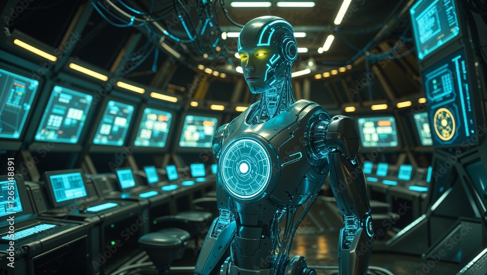 Poster advanced humanoid robot in a control center new