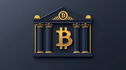 Golden Bitcoin Bank: 3D Render of Cryptocurrency Institution AI Generated
