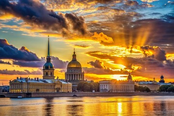 Fototapeta premium Silhouette of St. Petersburg's Iconic Architecture at Sunset
