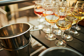 Elegant Wine Glasses with Wine on a Table
