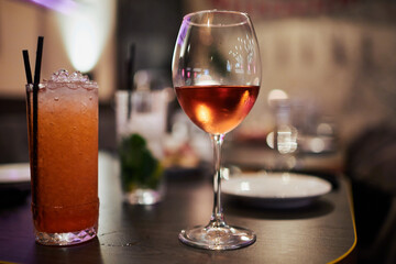 Elegant Wine Glasses with Wine on a Table