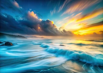 Obraz premium Mystical Foggy Ocean, Long Exposure, Stunning Seascape, AI Art