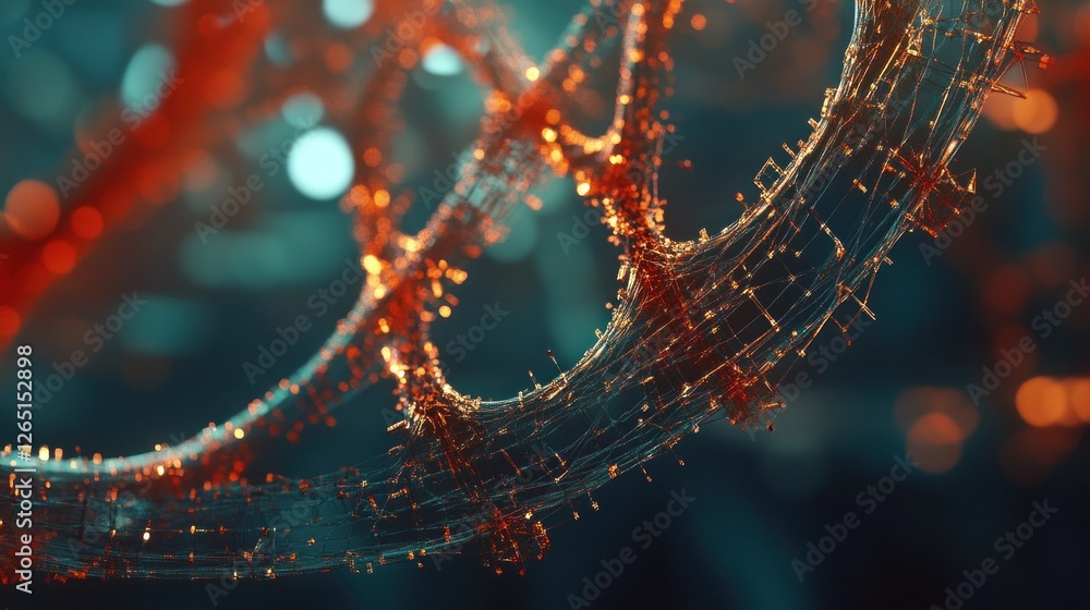 Poster abstract connected network with glowing orange points and dark background