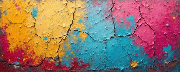 Obraz premium Cracked paint, faded colors, distressed surface, grime, distressed background