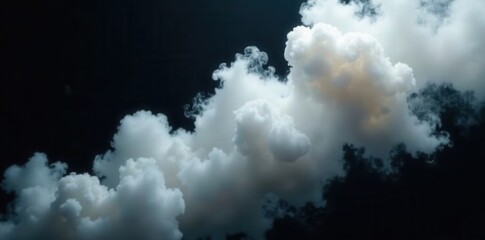 Fototapeta premium Dense white smoke billows, stark black background , background, clouds