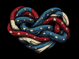 Patriotic American Flag Wrapped Around Heart &ndash; Symbolizing Unity and Love for the Country