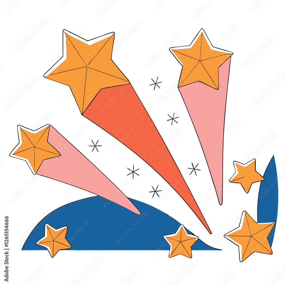 Poster an artistic depiction featuring colorful stars and comets, showcasing different sizes and colors ble