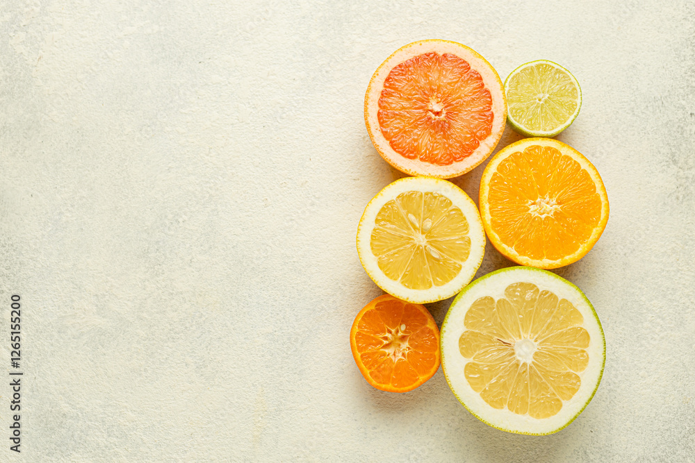Aufkleber a close up of several oranges and grapefruits on a white background. the oranges are in the center a