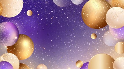 Fototapeta premium Golden and Purple Festive Spheres: A Digital Illustration AI Generated