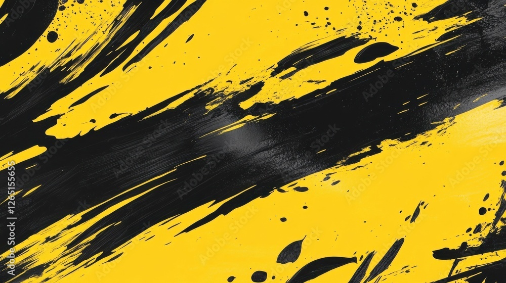 Poster a dynamic abstract black and yellow background with brush strokes. ai generation.