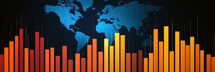 Global Market Trends Analyzing Growth and Decline with a Minimalist Bar Graph on a World Map