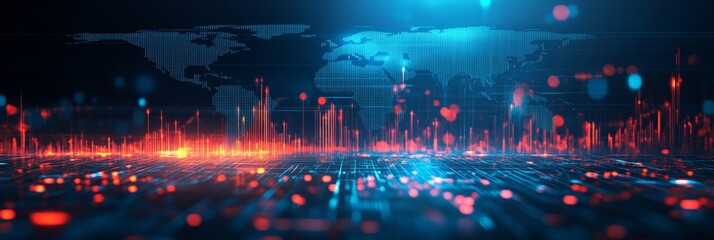 Global Connectivity Technology, Finance, and Data Visualization with Orange and Blue Tones.