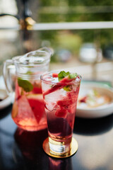 Refreshing watermelon lemonade with mint and ice