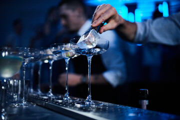 Bartender Preparing Cocktails at a Bar Counter