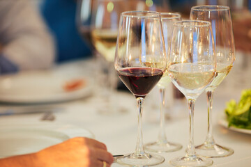 Elegant Wine Glasses with Wine on a Table