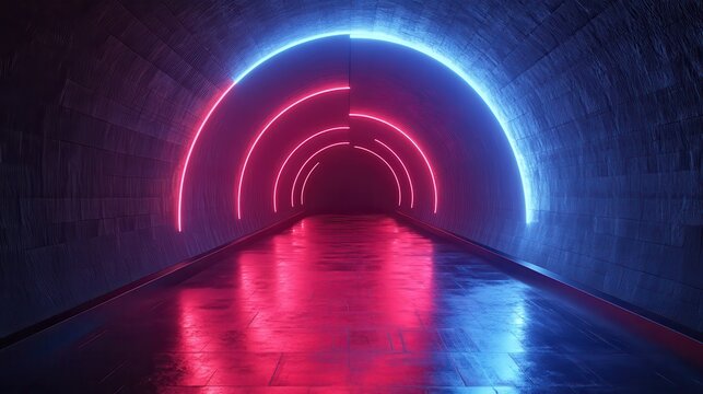 An abstract representation of a ransomware attack, featuring a digital tunnel with red and blue lights symbolizing data flow, hacking, cyber security, and the impact of malware.
