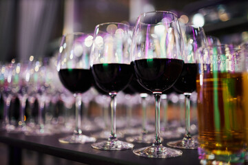 Elegant Wine Glasses with Wine on a Table