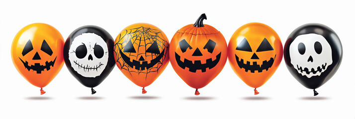 Obraz premium Luxury scary Halloween customize jack-o-lantern balloons with home interior background. Black orange Halloween festive, holiday balloon decorations isolated on white background