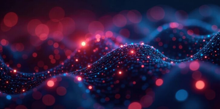 Abstract binary code streams, glowing nodes connected, illustration, pixel, connection