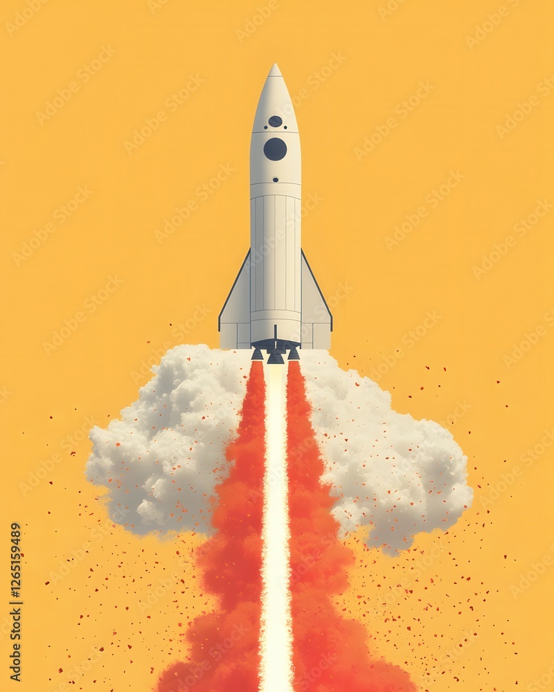 Aufkleber rocket launch on yellow background a symbol of ambition progress and technological advancement