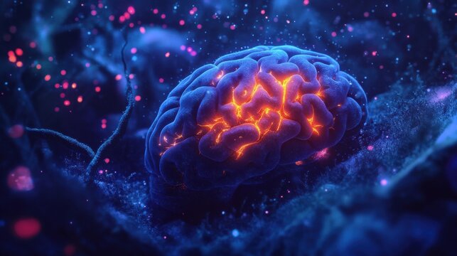 Illustration of Chronic Fatigue Syndrome (CFS/ME) and Brain Fog A conceptual illustration of Chronic Fatigue Syndrome (CFS/ME), displaying a highlighted glowing brain to symbolize mental fatigue