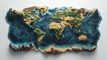 3d world map on white background, minimalist