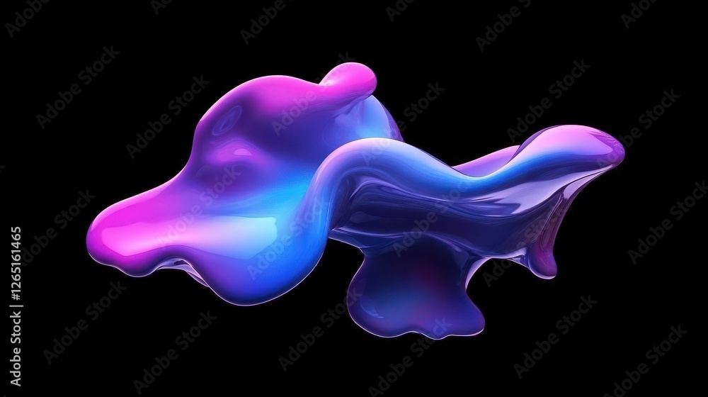 Poster 3d render of abstract liquid blob shape with purple and blue gradient on a black background digital 