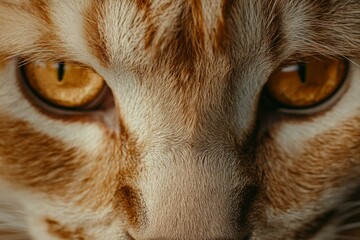 Intense ginger cat close-up with golden eyes. AI image