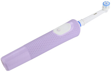 Lavender electric toothbrush isolated on a transparent background. Completely in focus. Focus stacking.
