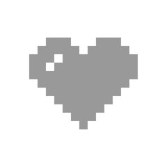 ドット絵ハート（グレー）、絵文字、ピクセル、ベクター、透過背景