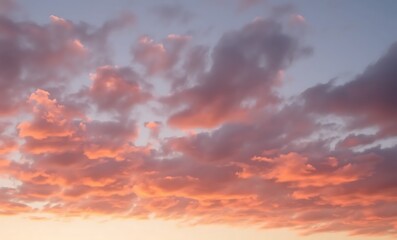 Fototapeta premium A dreamy cloudscape in soft pink, peach, and golden hues, blending seamlessly with warm sunset light, creating a serene and magical sky scene