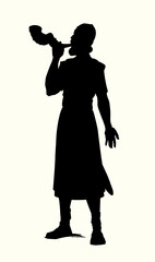 Vector drawing. Warrior with torch