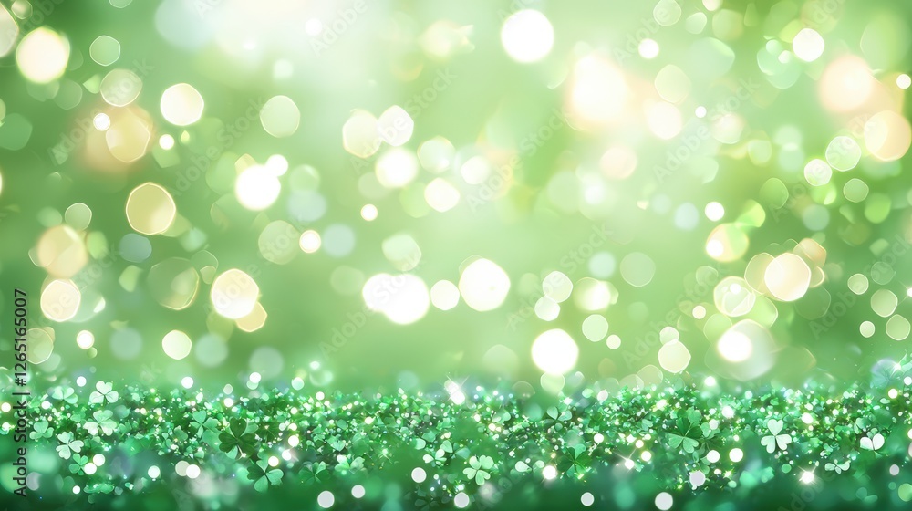 Poster a vibrant green background with sparkling bokeh effects, creating a festive and magical atmosphere.