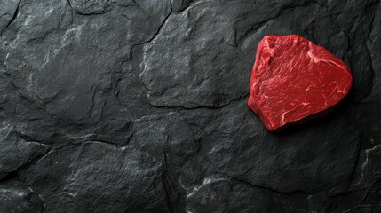Raw steak on black slate background bottom right corner