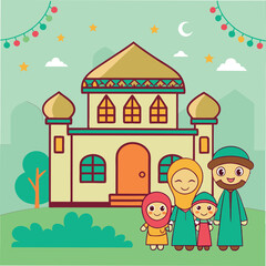 Obraz premium Ramadan & Eid Mubarak vector illustration 