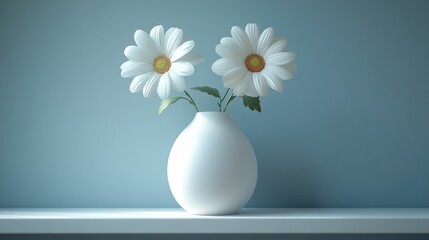 Two white daisies in minimalist white vase