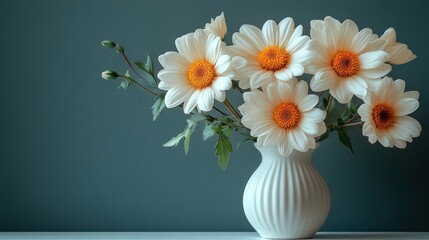 Elegant white daisies in a ribbed vase