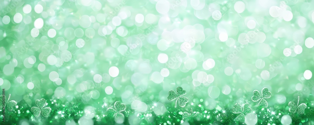 Poster a shimmering green background with soft bokeh effects, creating a fresh and vibrant atmosphere perfe